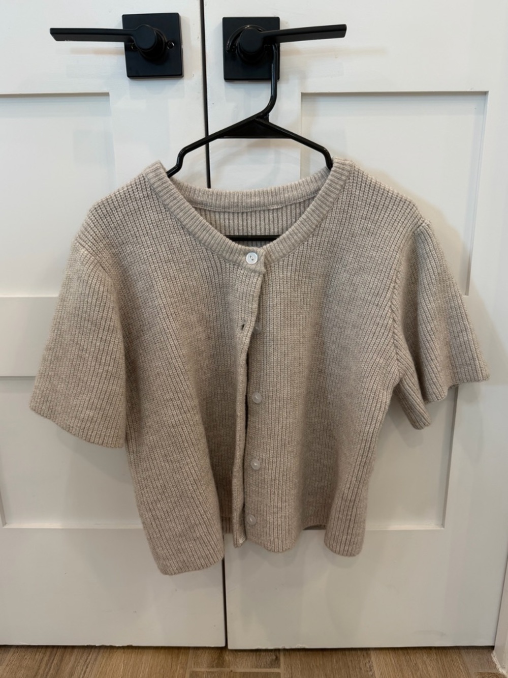 Amazon Short-Sleeve Ribbed Cardigan Sweater - Neutral Beige